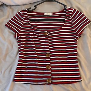 striped button top